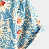 Chemise Fleurie en Coton de Style Hawaïen pour Hommes, pour les Vacances, avec Boutons, Bleue, Manches Courtes