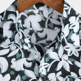 Chemise en Coton pour les Vacances au Style Tropical avec Motif Floral, Manches Courtes pour Hommes