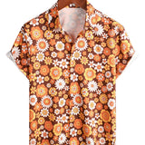 Chemise d'Été en Coton à Manches Courtes avec Boutons Floraux Vintage pour Hommes, Thème Disco des Années 70.