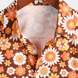 Chemise d'Été en Coton à Manches Courtes avec Boutons Floraux Vintage pour Hommes, Thème Disco des Années 70.