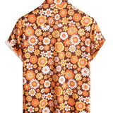 Chemise d'Été en Coton à Manches Courtes avec Boutons Floraux Vintage pour Hommes, Thème Disco des Années 70.