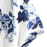 Chemise Hawaïenne pour Homme en Coton à Motif Floral Bleu, Manches Courtes, avec Boutons et Col Blanc