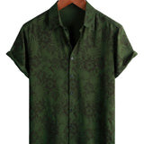 Chemise Vintage pour Homme Style Hawaïen à Manches Courtes, Fleurie Verte pour les Vacances à la Plage