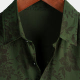 Chemise Vintage pour Homme Style Hawaïen à Manches Courtes, Fleurie Verte pour les Vacances à la Plage