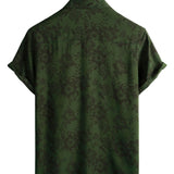 Chemise Vintage pour Homme Style Hawaïen à Manches Courtes, Fleurie Verte pour les Vacances à la Plage