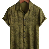 Chemise en Coton Vintage à Fleurs Verte pour Homme à Manches Courtes Cool Rétro Été Années 70