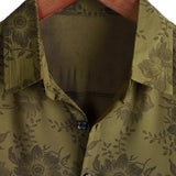Chemise en Coton Vintage à Fleurs Verte pour Homme à Manches Courtes Cool Rétro Été Années 70