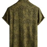 Chemise en Coton Vintage à Fleurs Verte pour Homme à Manches Courtes Cool Rétro Été Années 70