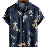 Chemise Casual pour Homme à Manches Courtes avec Motif Floral en Coton