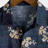 Chemise Casual pour Homme à Manches Courtes avec Motif Floral en Coton