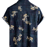 Chemise Casual pour Homme à Manches Courtes avec Motif Floral en Coton