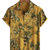 Chemise en Coton Vintage Casual pour Homme avec Fleurs et Manches Courtes
