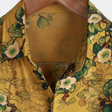 Chemise en Coton Vintage Casual pour Homme avec Fleurs et Manches Courtes
