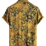 Chemise en Coton Vintage Casual pour Homme avec Fleurs et Manches Courtes