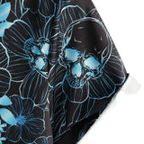 Chemise à Manches Courtes en Coton avec Boutons Crâne Floral Bleue Décontractée pour Hommes