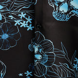 Chemise à Manches Courtes en Coton avec Boutons Crâne Floral Bleue Décontractée pour Hommes