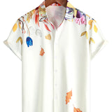Chemise d'Été en Coton pour Homme à Fleurs, Manches Courtes, Avec Boutons, Pour les Vacances