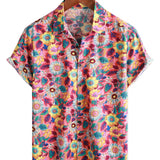 Chemise Hawaïenne pour Homme en Coton à Fleurs Roses à Manches Courtes pour l'Été