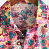 Chemise Hawaïenne pour Homme en Coton à Fleurs Roses à Manches Courtes pour l'Été