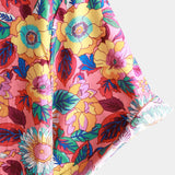 Chemise Hawaïenne pour Homme en Coton à Fleurs Roses à Manches Courtes pour l'Été