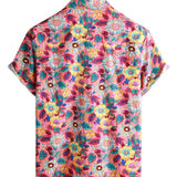 Chemise Hawaïenne pour Homme en Coton à Fleurs Roses à Manches Courtes pour l'Été