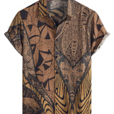 Chemise pour Homme en Coton Style Rétro Vintage avec Boutons pour Vacances à la Plage à Manches Courtes