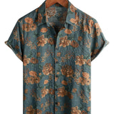 Chemise d'Été Bleue en Coton avec Motif Floral Rétro pour Hommes