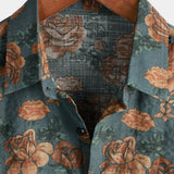 Chemise d'Été Bleue en Coton avec Motif Floral Rétro pour Hommes