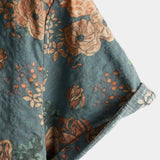 Chemise d'Été Bleue en Coton avec Motif Floral Rétro pour Hommes