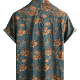 Chemise d'Été Bleue en Coton avec Motif Floral Rétro pour Hommes