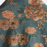 Chemise d'Été Bleue en Coton avec Motif Floral Rétro pour Hommes