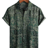 Chemise pour Homme en Coton à Motif Floral Rétro Paisley, Verte, Manches Courtes