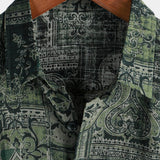 Chemise pour Homme en Coton à Motif Floral Rétro Paisley, Verte, Manches Courtes