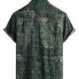 Chemise pour Homme en Coton à Motif Floral Rétro Paisley, Verte, Manches Courtes