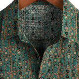 Chemise Vintage en Coton pour Homme avec Motif Paisley des Années 70, Verte, Boho, Rétro, Tribal, à Manches Courtes