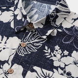Chemise Vintage à Manches Courtes pour Hommes avec Motif Floral de l'Île