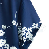 Chemise Casual à Manches Courtes avec Motif Floral pour Hommes en Vintage Bleu Marine