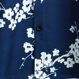 Chemise Casual à Manches Courtes avec Motif Floral pour Hommes en Vintage Bleu Marine