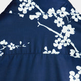 Chemise Casual à Manches Courtes avec Motif Floral pour Hommes en Vintage Bleu Marine