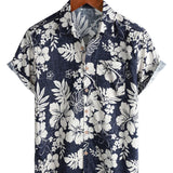 Chemise Vintage à Manches Courtes pour Hommes avec Motif Floral de l'Île