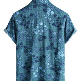 Chemise Retro en Coton Casual à Manches Courtes avec Poche Fleurie en Couleur Bleue pour Hommes