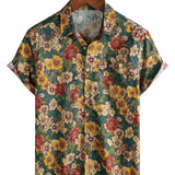 Chemise à manches courtes en coton respirant avec un imprimé botanique vintage pour hommes