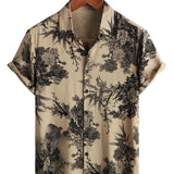 Chemise d'été hawaïenne en coton vintage avec motif floral pour hommes, à manches courtes