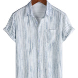 Chemise à Manches Courtes en Coton avec Poche pour Hommes à Rayures Noires, Respirante