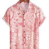 Chemise à Manches Courtes en Coton de Style Hawaïen avec Motif Floral Rose pour Hommes