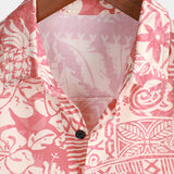 Chemise à Manches Courtes en Coton de Style Hawaïen avec Motif Floral Rose pour Hommes