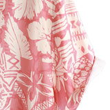 Chemise à Manches Courtes en Coton de Style Hawaïen avec Motif Floral Rose pour Hommes