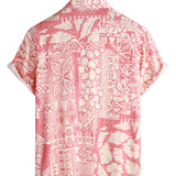 Chemise à Manches Courtes en Coton de Style Hawaïen avec Motif Floral Rose pour Hommes
