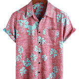 Chemise en Coton Style Hawaïen à Manches Courtes pour Hommes en Motif Floral Rouge