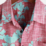 Chemise en Coton Style Hawaïen à Manches Courtes pour Hommes en Motif Floral Rouge